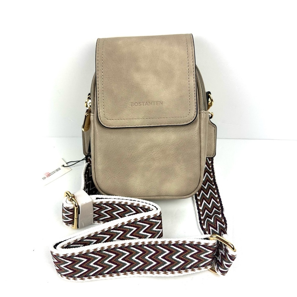 BOSTANTEN Crossbody Bag Tan Brown Handbag Purse Womens Guitar Strap Brand New